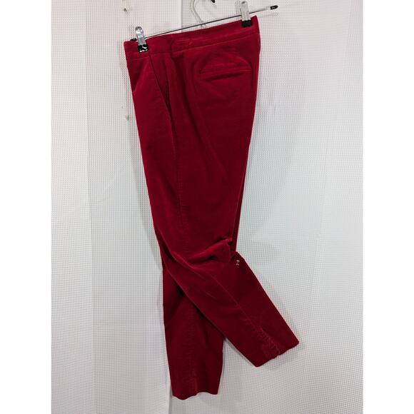 TALBOTS RSVP! RUBY RED STRETCH VELVET, RUFFLED ANKLE SKINNY PANTS, SLACKS! SZ 2 - Picture 2 of 11